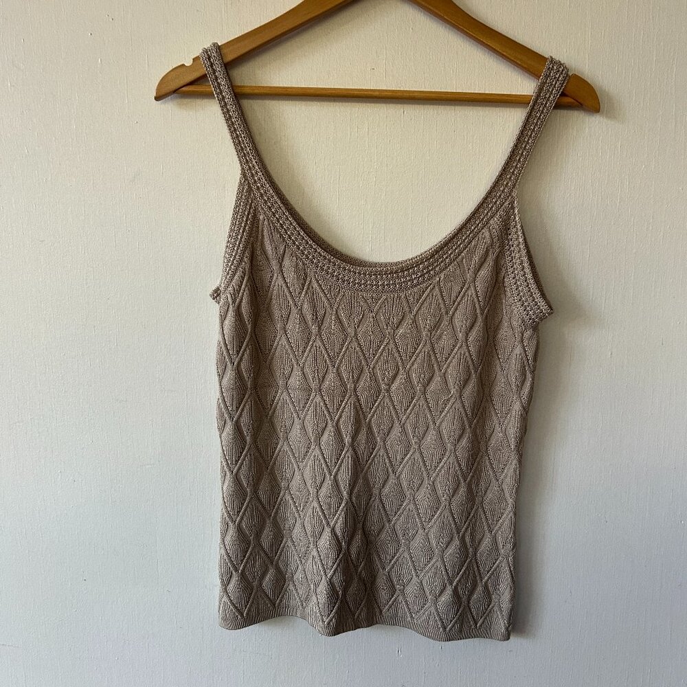 White House Black Market Knit Tank Top Womens Small Gray Champagne Y2K FLAW